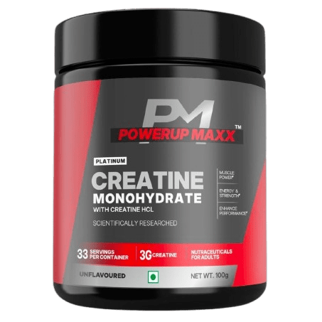 POWERUP MAXX Micronized Creatine Monohydrate – 100g (33 Servings) | 3g Pure Creatine per Serving | Lab-Tested for Muscle Growth & Strength