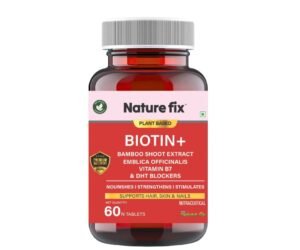Nature Fix Biotin+ with Bamboo Shoot Extract, Emblica Officinalis, Vitamin B7 & DHT Blockers | Supports Hair, Skin & Nails – 60 Tablets
