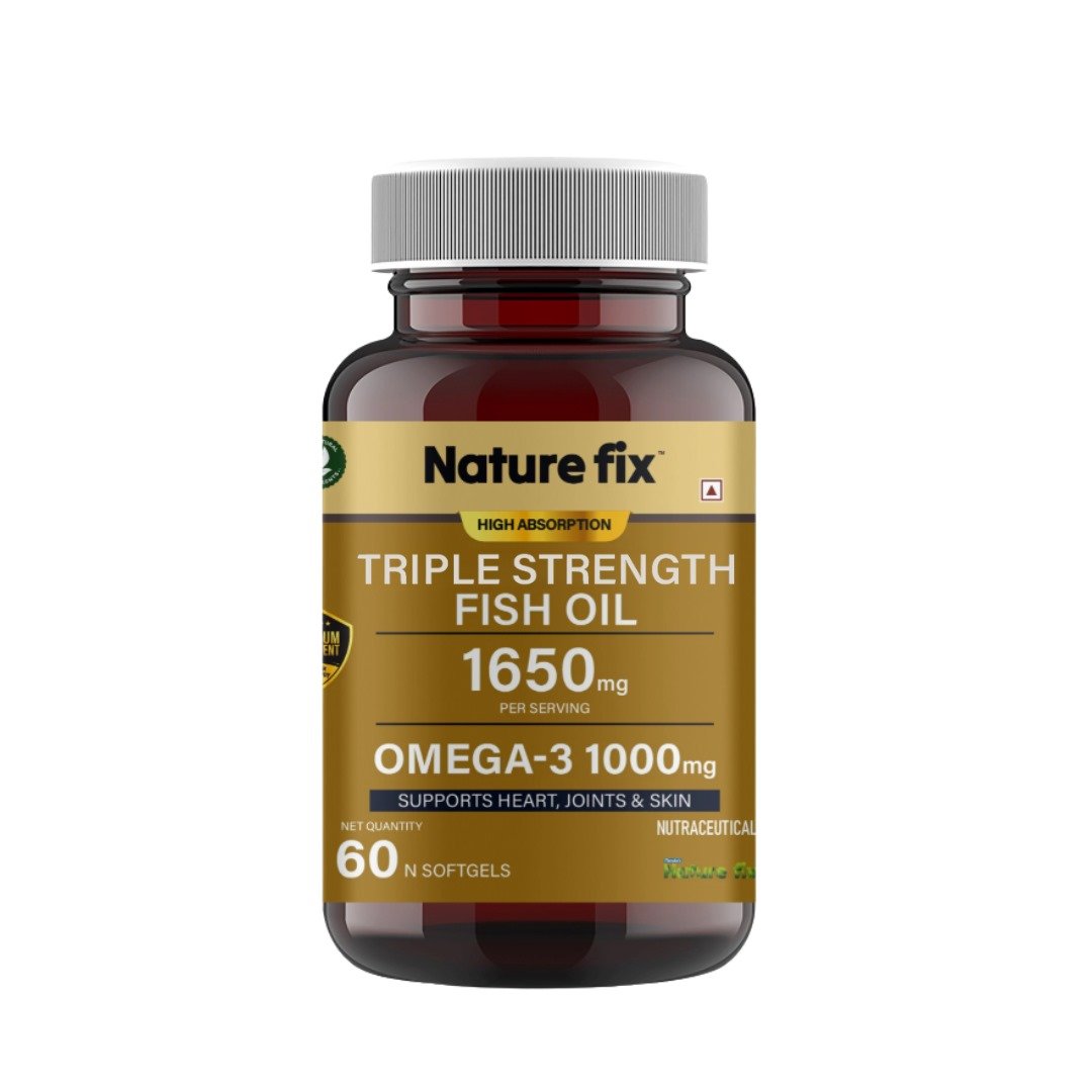 Nature Fix Triple Strength Fish Oil 1650mg – Omega-3 1000mg (Supports Heart, Joints & Skin) – 60 Softgels
