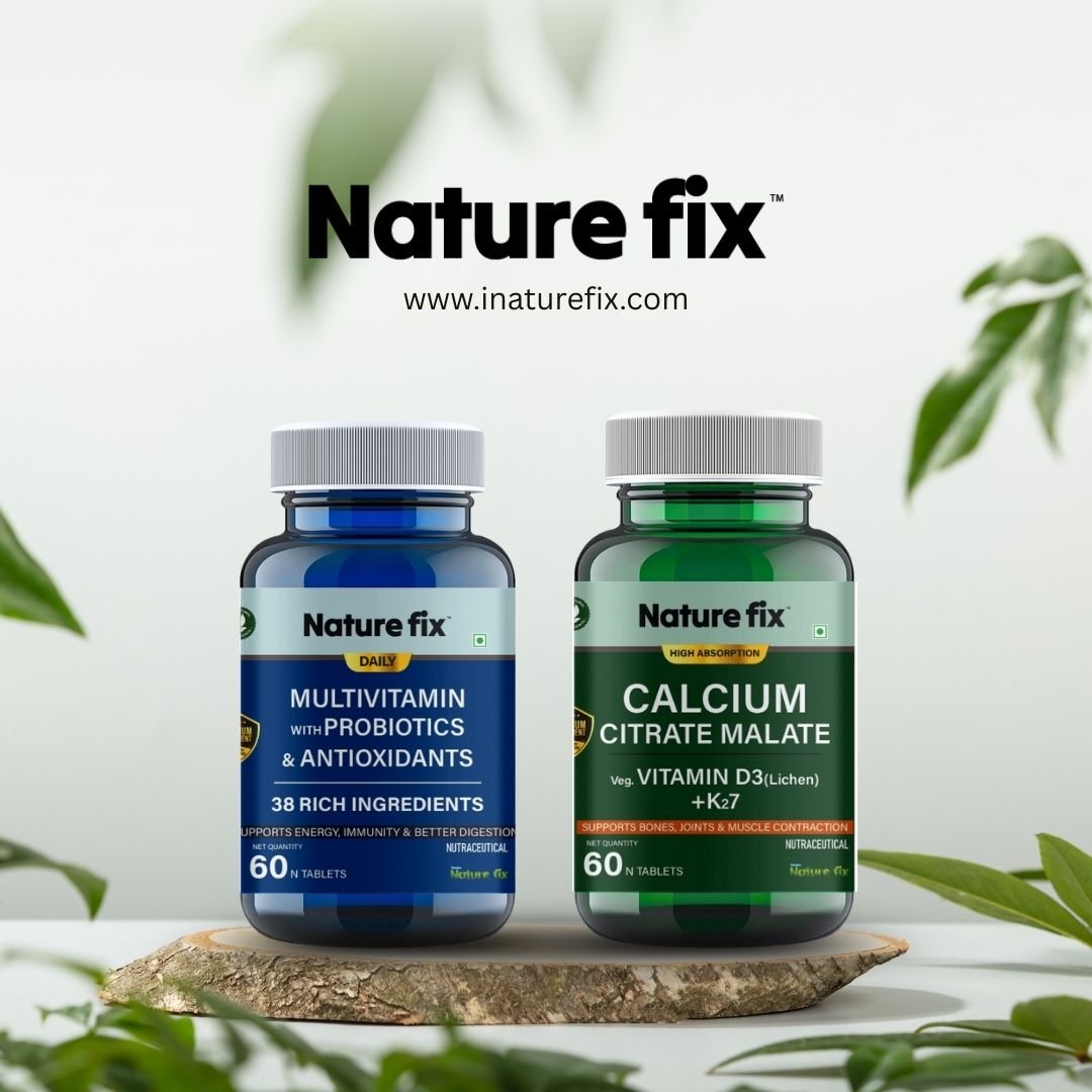 Nature Fix Bone & Wellness Combo – Calcium Citrate Malate + Daily Multivitamin with Probiotics (60+60 Tablets)