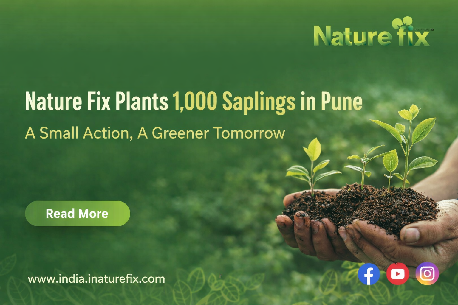 Nature Fix plants 1,000 saplings in Pune as part of its sustainability initiative, symbolizing a small action toward a greener tomorrow.